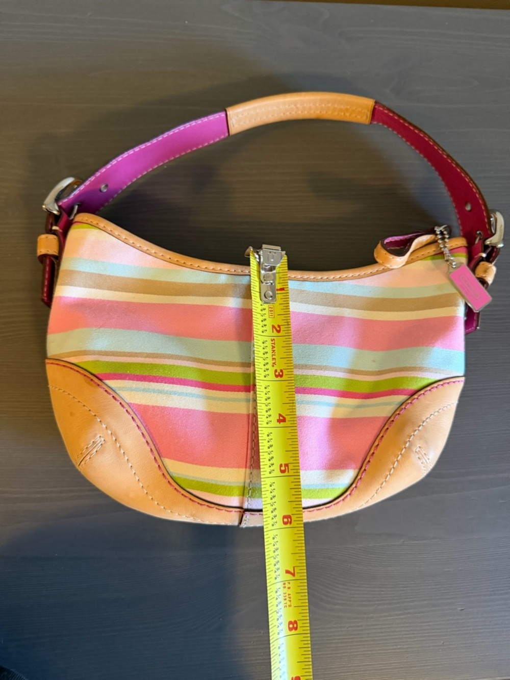 Coach Pink, Light Blue & Tan Striped Shoulder Bag - Picture 11 of 13
